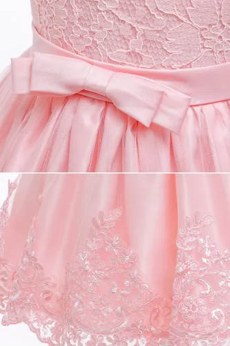 Vista 4 de LZH - Vestido para niñas bebé con volante, encaje, espalda descubierta y lazo - Incluye accesorio para la cabeza - Vestido con flores para desfile