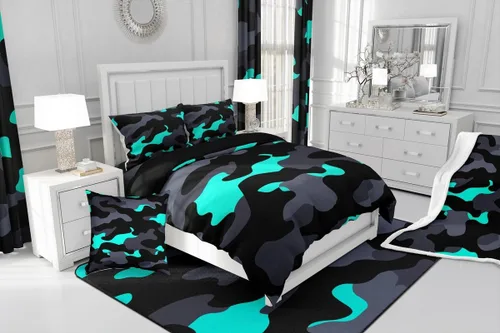 Vista 8 de Erosebridal Juego de funda de edredón de camuflaje verde azulado, negro, gris, camuflaje, funda de edredón de camuflaje militar, tamaño individual