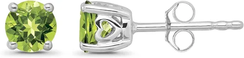 Vista 3 de Pendientes solitario de plata de ley con peridoto, Metal Piedra, Peridoto