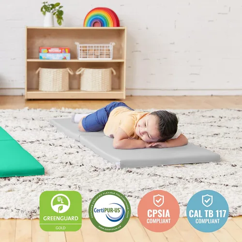 Vista 6 de ECR4Kids SoftZone - Alfombrillas plegables para reposo, diseño de arco iris, colchoneta para dormir, contemporánea, 5 piezas Contemporáneo