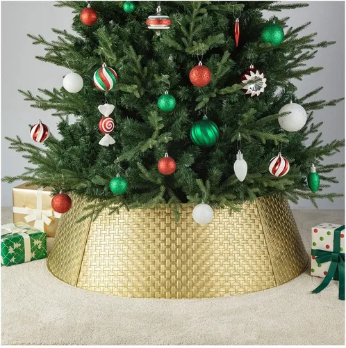 Vista 13 de glitzhome Christmas Tree Collar, 40.5" D Christmas Black Hammered Metal Tree Collar, Decorative Christmas Tree Base Cover Tree Ring for Christmas