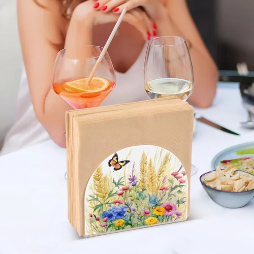 Vista 7 de Servilletero rústico con flores silvestres y mariposas para mesas, servilleteros de acrílico transparente, servilleteros de cóctel para cocina