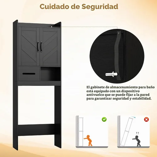 Vista 7 de 23.6 ''W sobre el gabinete de almacenamiento del inodoro, puertas Negro
