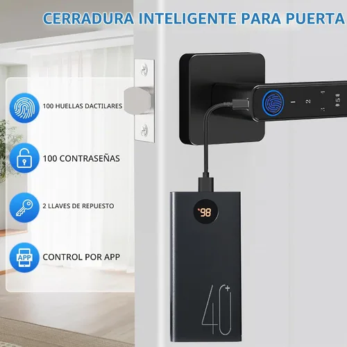 Vista 5 de Cerradura de puerta de huellas dactilares, perilla de puerta inteligente, cerraduras de puerta biométricas, con aplicación/código/llave