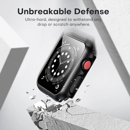Vista 2 de TAURI - Juego de 2 carcasas rígidas compatible con Apple Watch Series 3, 2, 1 1.496 in (38mm), protector de pantalla integrado de cristal templado