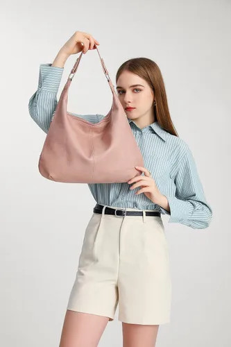 Vista 5 de Bolso Hobo para mujer, de piel sintética, suave, holgado, con cremallera