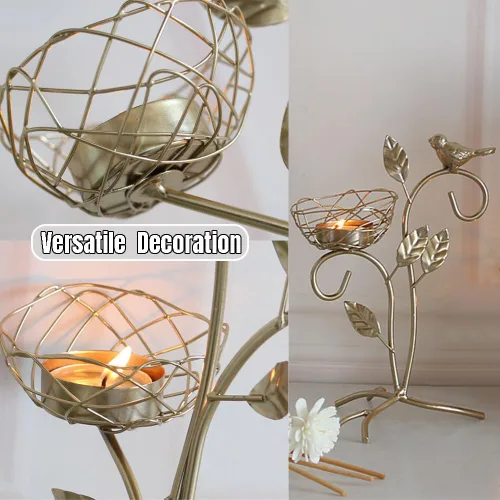 Vista 4 de Portavelas de metal, candelabros, candelabros, plateado, europeo, elegante, portavelas para boda, mesa de comedor, fiesta de Navidad, decoración
