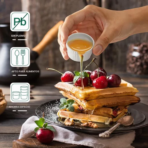 Vista 4 de Juego de 6 mini ramequines de 1.5 onzas, tazas pequeñas para salsa de inmersión, cuenco de inmersión Ramekin, plato de porcelana para soufflé