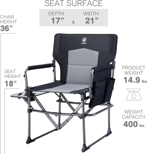 Vista 3 de EVER ADVANCED Silla de directores de camping con mesa auxiliar, plegable portátil con tamaño compacto, silla de césped resistente con bolsillo