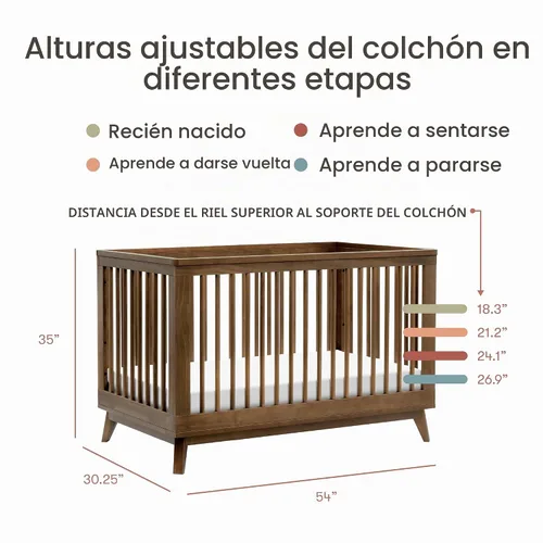Vista 8 de Babyletto Scoot Cuna convertible 3 en 1, nogal natural GREENGUARD Gold Certified, Converts to Toddler Bed & Daybed - 4 Adjustable Mattress Heights