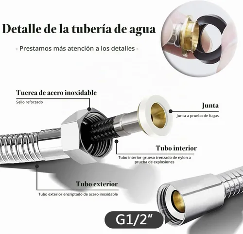 Vista 8 de Ducha de mano con accesorios de ducha para grifo, ducha de 3 cabezales en aluminio, con divisor de grifo, manguera de 59 pulgadas y conexión