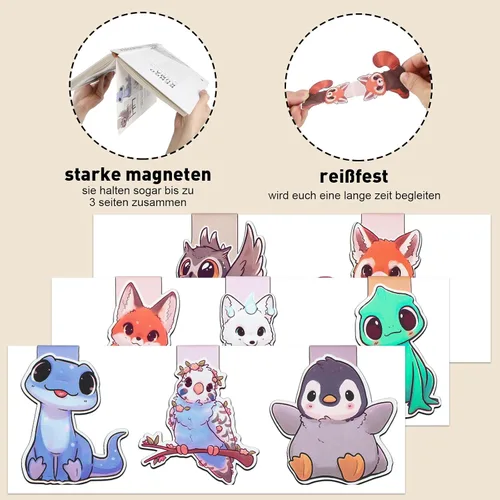 Vista 7 de Lindos Marcadores Magnéticos, Marcadores de Página de Animales, Marcadores de Libros para Niños, Amantes de los Libros, Estudiantes, Maestros