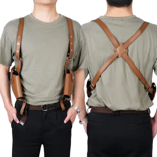 Vista 2 de Funda de hombro ajustable – Funda universal oculta vertical para Glock 1911 y la mayoría de tipos de pistolas (marrón)