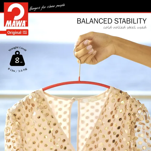 Vista 4 de Mawa Perchas estrechas pequeñas de acero con revestimiento antideslizante, para camisas, blusas, vestidos, chaquetas ligeras, gancho giratorio