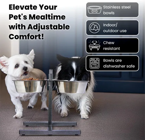 Vista 4 de Iconic Pet Comedor doble ajustable H-Design – Base de goma antideslizante sin ruido estable soporte de comida para perros con cuencos elevados