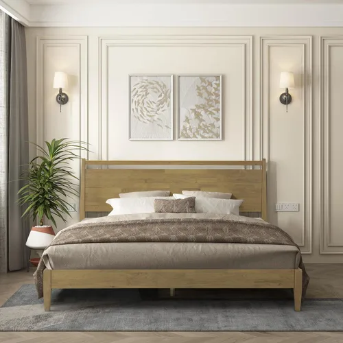 Vista 8 de NTC Adept Marco de cama de madera con cabecero, base de madera de roble macizo y caucho con listones silenciosos y soportes centrales de madera