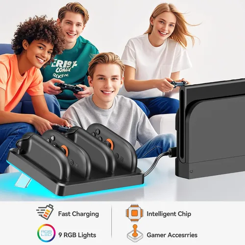 Vista 6 de Switch 2 Joycon Controller Base de carga compatible con Nintendo Switch, cargador magnético de carga rápida Joycon 2 controladores, estación
