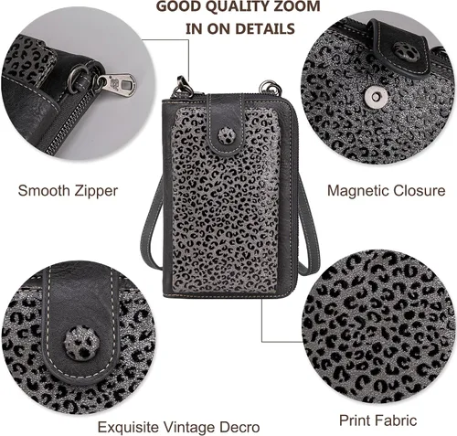 Vista 6 de Montana West Monederos pequeños cruzados para teléfono celular de estilo occidental para mujer, cartera con bolsillo para monedas