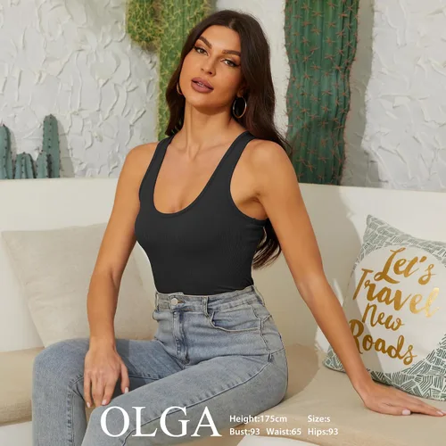 Vista 3 de CE' CERDR Paquete de 5 trajes de cuerpo para mujer, de canalé, cuello redondo, sin mangas, espalda cruzada