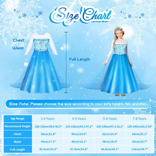 Vista 5 de Disfraz de princesa Frozen con accesorios para niñas de 3 a 10 años, vestido de cumpleaños y Navidad