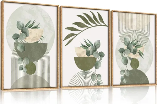 Vista 120 de FWIEXA Juego de Arte de Lienzo Bohemio Enmarcado para Pared, Cuadros Botánicos Verde Salvia Decoración de Pared, Impresiones de Arte de Plantas