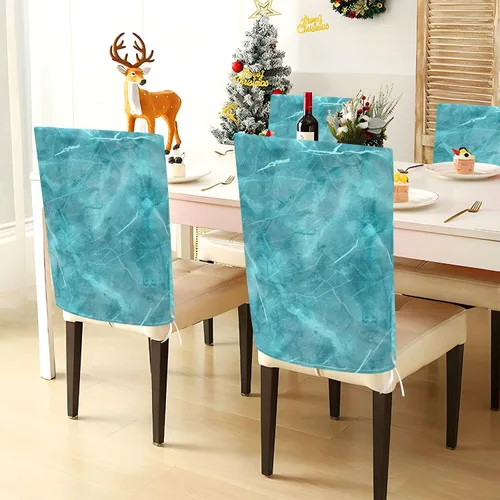 Vista 4 de Juego de 6 fundas decorativas para sillas de comedor con fondo turquesa simple para ceremonia, extraíbles sin brazos
