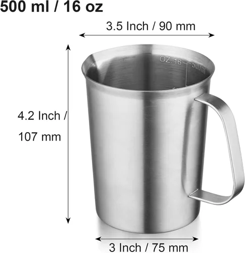 Vista 4 de CURTA Taza medidora de acero inoxidable 18/8 con mango y labio de vertido, 16 oz (2 tazas, 16.9 fl oz)