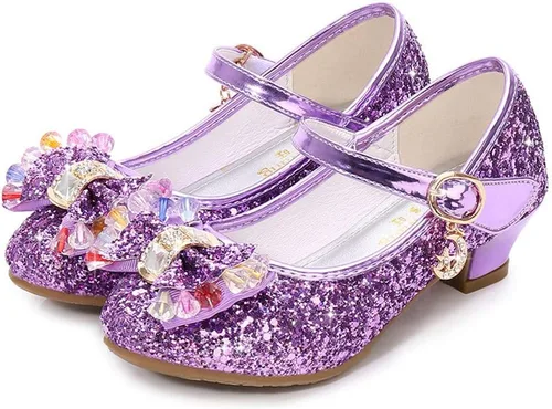 Vista 2 de BININBOX Zapatos de vestir brillantes de Mary Jane para niños y niñas, para bodas, fiestas, damas de honor, tacón alto, princesa con purpurina