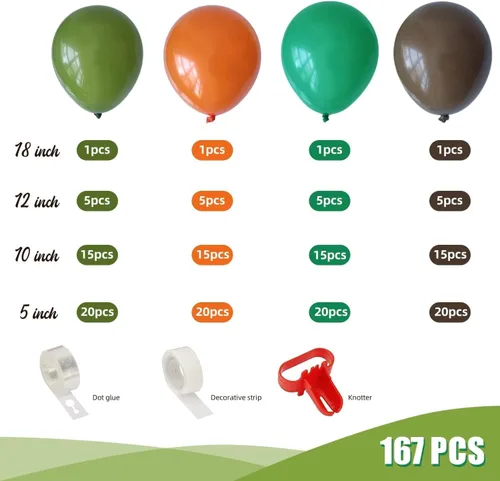 Vista 2 de 164 PCS Guirnalda de Globos de Dinosaurio Verde Naranja Marrón Kit de Arco de Globos para Niños Decoraciones de Fiesta Temática de Dinosaurios