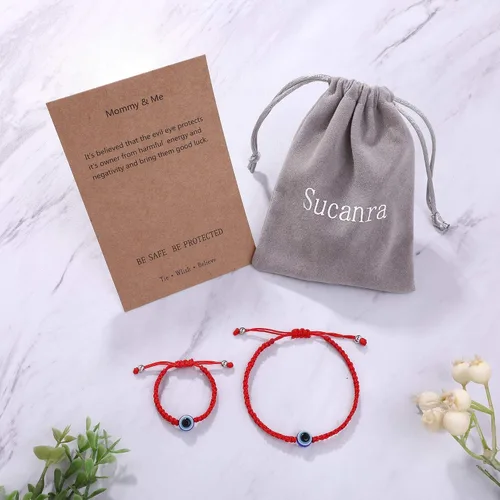 Vista 5 de Pulsera contra el mal de ojo ajustable de cuerda roja de la suerte, pulsera de protección de la cábala para mamá y yo, juego de pulseras a juego