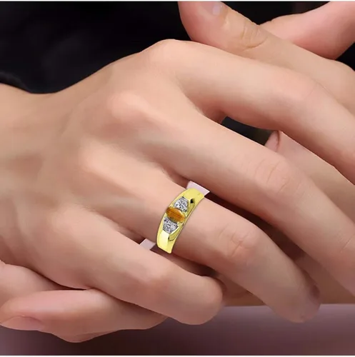 Vista 2 de Rylos Anillos para hombre, oro amarillo de 14 quilates, diseño clásico, 0.236 x 0.157in, piedra preciosa ovalada y anillo de diamante brillante