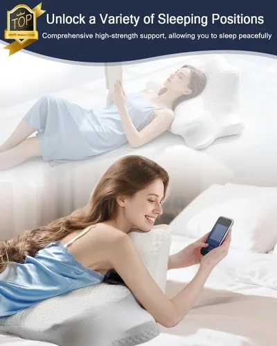 Vista 2 de Almohada cervical para el cuello y almohada de lectura para dormir y leer, almohada ortopédica ergonómica de espuma viscoelástica, soporte