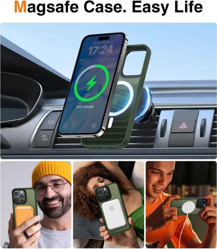 Vista 4 de Meifigno Magic Mag Series - Funda diseñada para iPhone 15 Pro, protección de grado militar y compatible con MagSafe, parte trasera mate translúcida