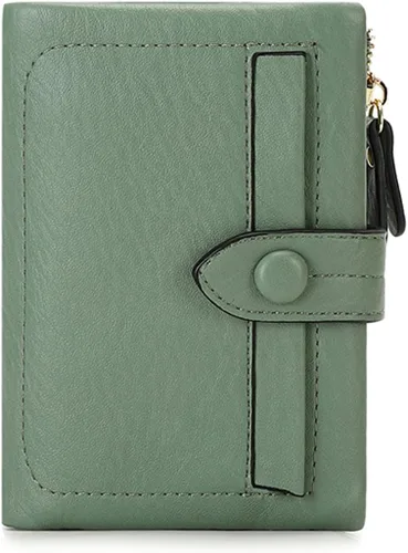 Vista 2 de Carteras pequeñas de triple pliegue para mujer, carteras Rfid para mujer, billeteras plegables de cuero para mujer, portatarjetas compactas