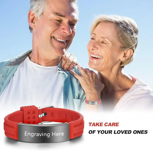 Vista 41 de OPALSTOCK Pulseras médicas personalizadas de silicona ajustable para identificación de emergencias, grabado gratuito, 9 pulgadas, resistente al