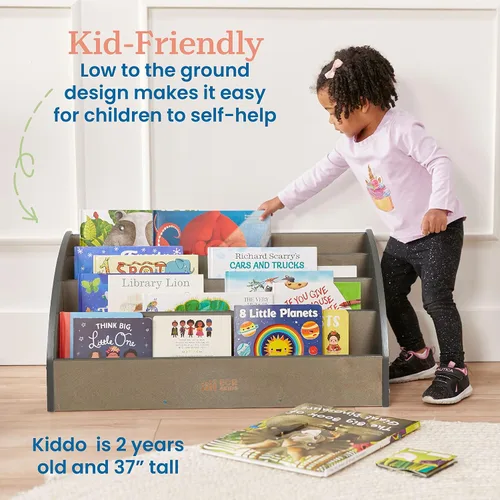 Vista 4 de ECR4Kids Exhibición de libros para niños pequeños con 4 estantes Gris Wash