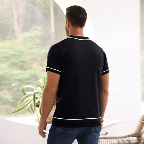 Vista 3 de Polo de manga corta para hombre, ajuste regular, informal, de punto sólido, con cremallera de un cuarto, para golf