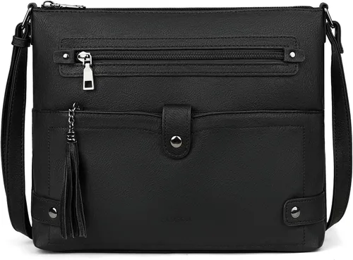 Vista 8 de FADEON Bolsos cruzados grandes para mujer, bolso cruzado de cuero de diseñador, bolso de hombro con múltiples bolsillos