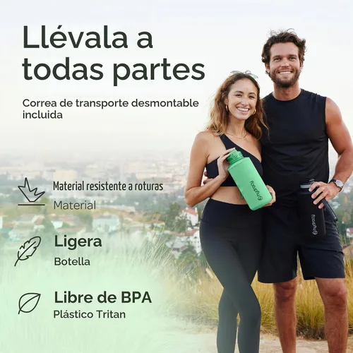 Vista 5 de Hydracy - Botella de agua grande de 2L, a prueba de roturas, de plástico Tritan sin BPA, a prueba de fugas, sin condensación, con correa de Verde