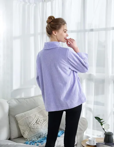 Vista 5 de Chaqueta de cama para mujer, color morado claro, con aguja, forro polar, con botones
