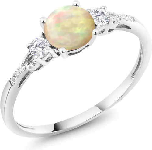 Vista 62 de Gem Stone King Anillo de compromiso de 3 piedras preciosas redondas de oro blanco de 10 quilates con piedra natal de 0.236 in con piedra natal