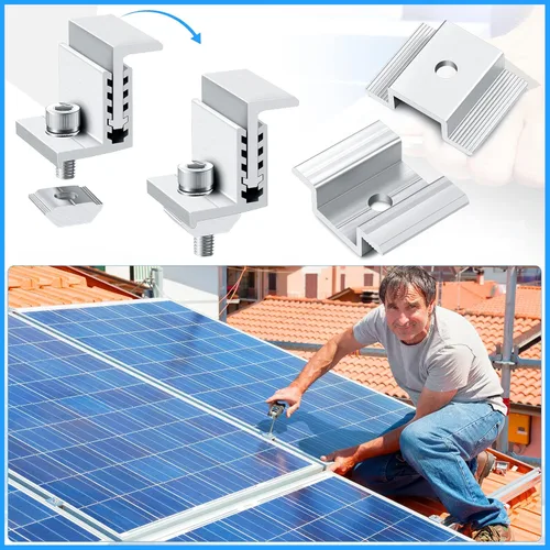 Vista 6 de Soporte de panel solar de 1.06 pulgadas Abrazadera media solar de aluminio con soportes de montaje Abrazaderas de 1.260-1.969 in Abrazaderas