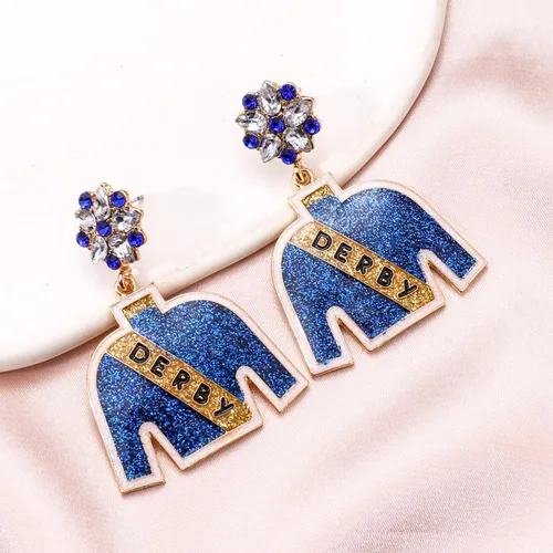 Vista 3 de Aretes de traje de equitación Derby con purpurina de cristal, aretes colgantes para mujer