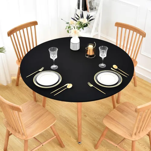 Vista 2 de Mantel ajustable con bordes elásticos para mesas redondas, funda elástica de elastano de 48 pulgadas para mesa en casa, comedor, picnic, fiesta