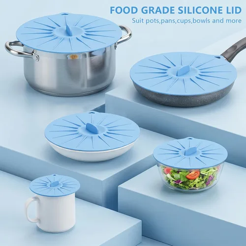 Vista 5 de Paquete de 5 tapas de silicona para tazón, cubierta de silicona para microondas, con 5 tamaños, tapas térmicas reutilizables para tazas, cuencos
