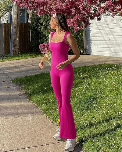 Vista 3 de OMKAGI Mono sin costuras de una pieza para mujer, sin mangas, con cuello cuadrado, bodycon