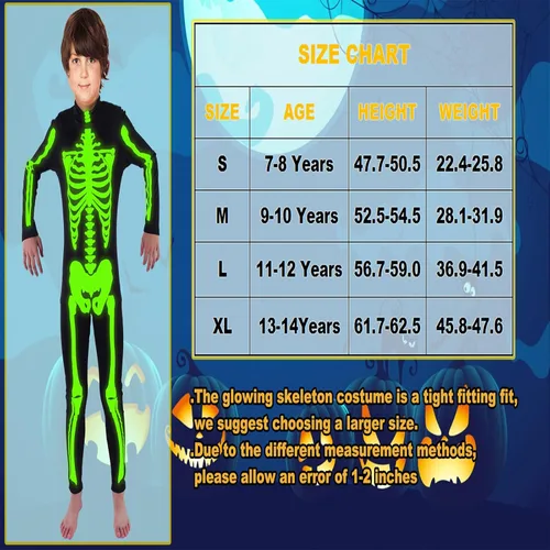 Vista 6 de ALUWU Disfraz de esqueleto de Halloween para niños y niñas, estampado 3D, overol genial para niños, cosplay que brilla en la oscuridad, talla 7 a 8