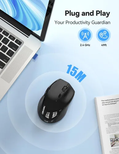 Vista 3 de TECKNET Ratón Inalámbrico Recargable, Ratón para Computadora Portátil, Ratones de Computadora USB 2.4G Inalámbricos, Ratón Ergonómico Silencioso