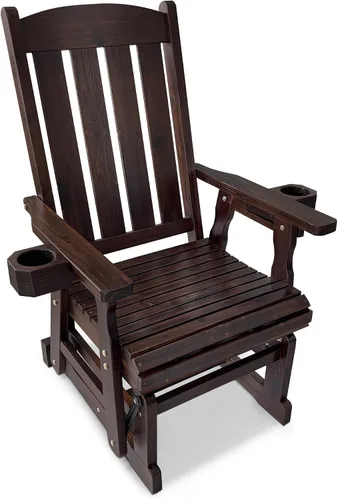Vista 13 de Fortune Candy Planeador de madera para patio para una persona, con respaldo alto y asiento contorneado profundo, madera de abeto maciza, resistente