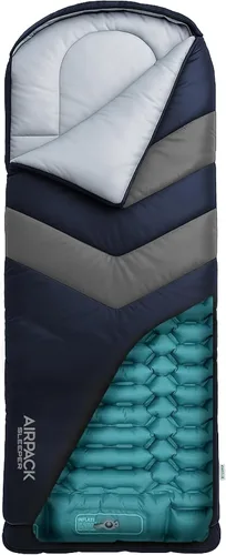 Vista 10 de Saco de dormir con almohadilla integrada (AirPack Sleeper) – Colchoneta inflable todo en uno y manta con cremallera para acampar con bomba de pie